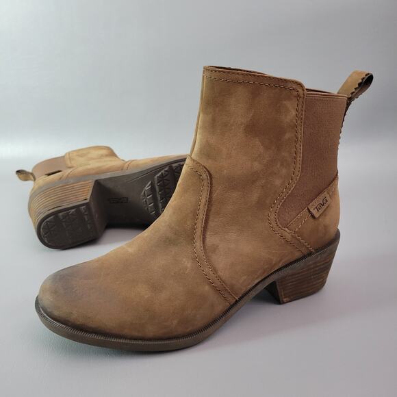 Teva Women's Brown Leather Anaya Chelsea Waterproof Booties Brown 9.5 - Picture 1 of 13